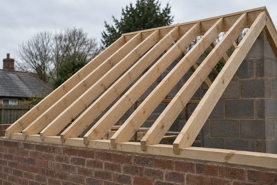 AI illustration of parallel common rafters on a simple cut gable roof