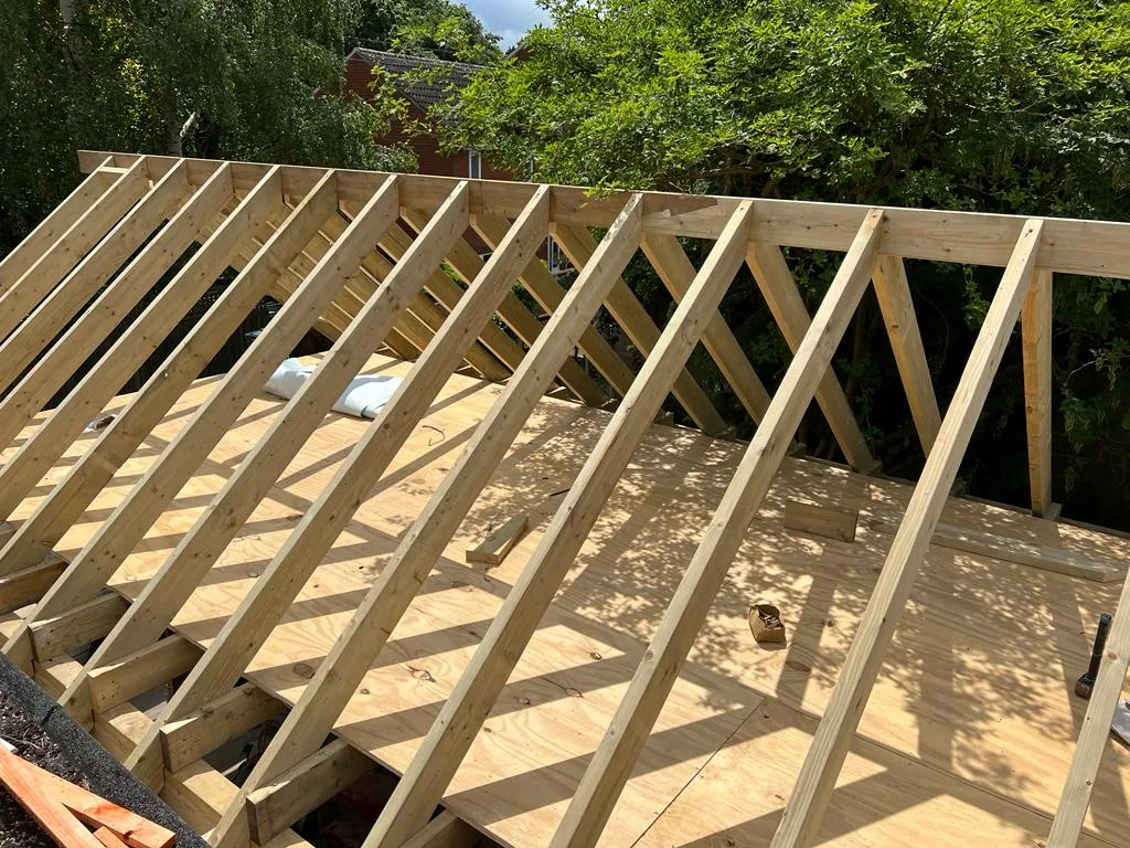 Close-up of connected roof timbers